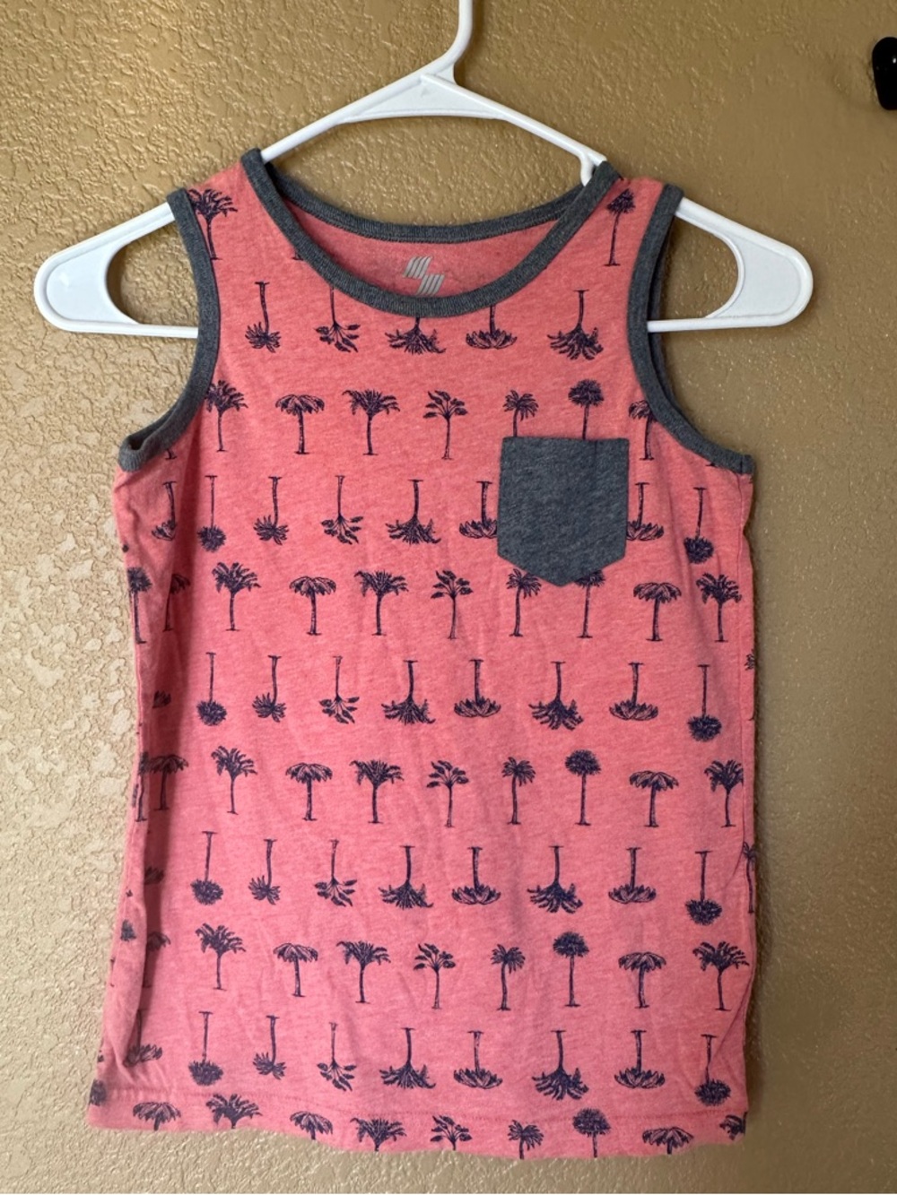 Peach- Pink Palm-Print Tank with Charcoal Pocket